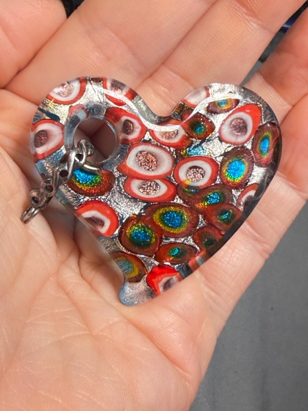 Heart Pendant Glass Millefiori Mosaic Style Handmade Colorful 2 inches